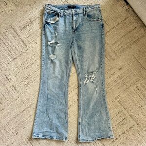 Aeropostale High Rise Distressed Flare Jeans Light Blue Blye Size 16